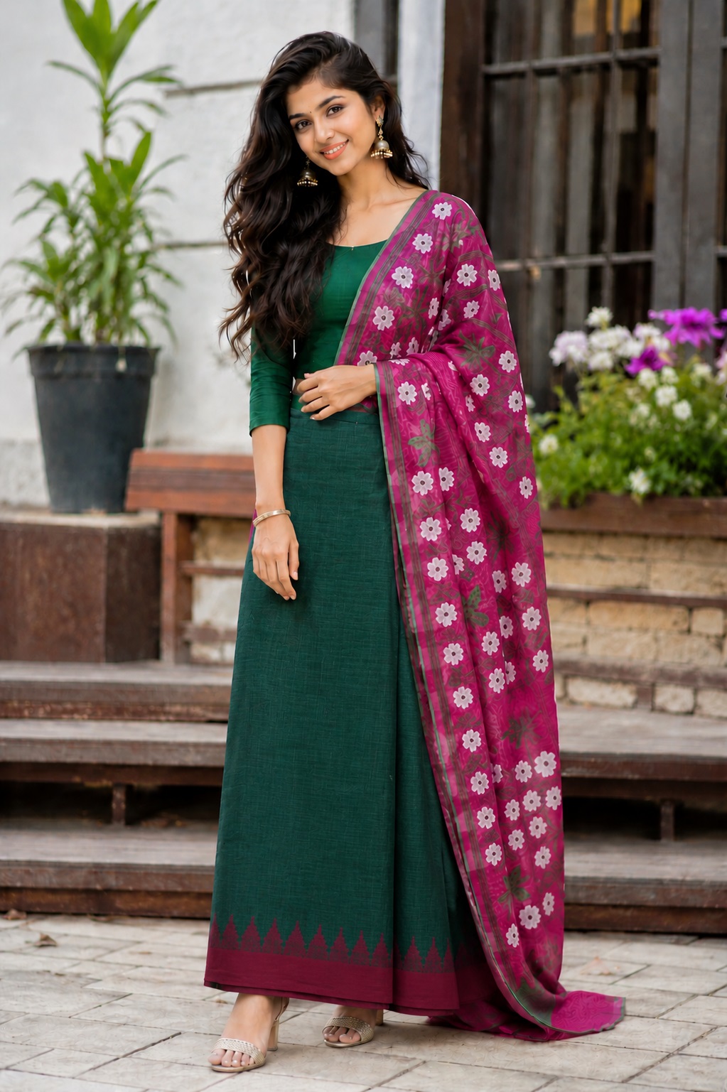 Rani Pink Floral Printed Cotton Inaaphi for Women